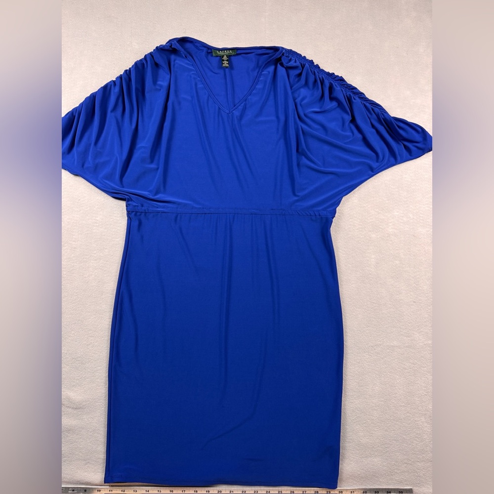 Lauren Ralph Lauren Blue Dolman Sleeve Ruched Sheath Dress Size 10 Women’s